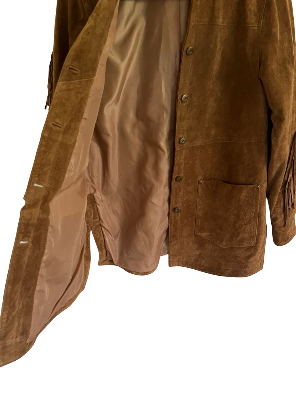 Anthropologie Pilcro Tan Brown Danae Fringed Suede Jacket Small - Picture 5 of 10